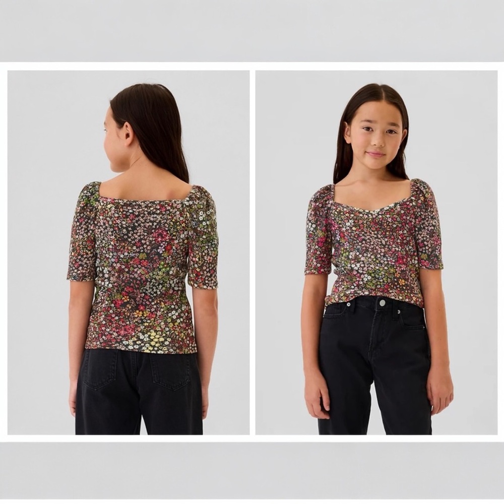 GAP Kids Floral Puff Sleeve Ribbed Top Size L (10) NWT